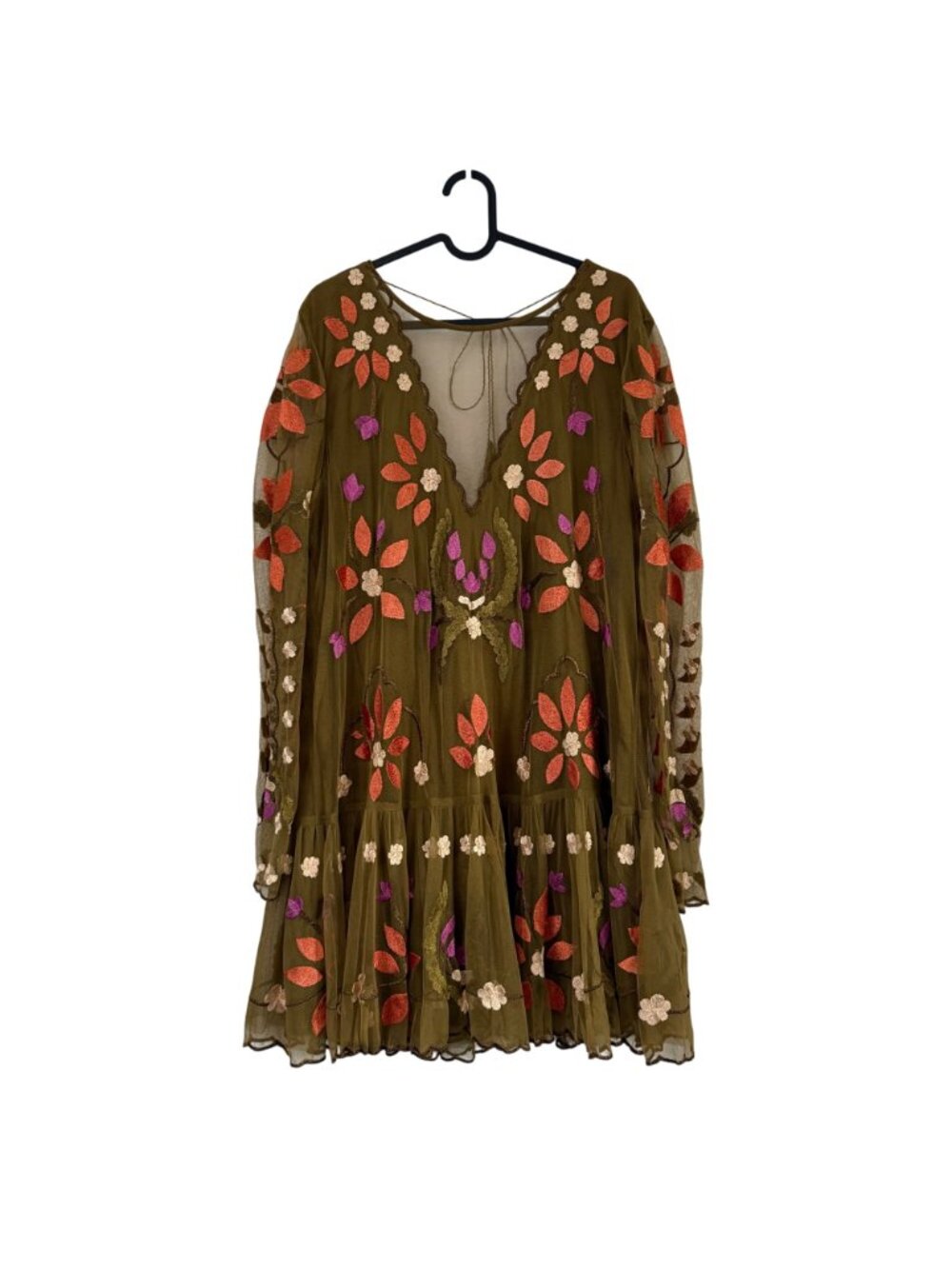 Free People Olive Hearts Are Wild Floral Embroidered Mini Dress Womens Large - Picture 3 of 8